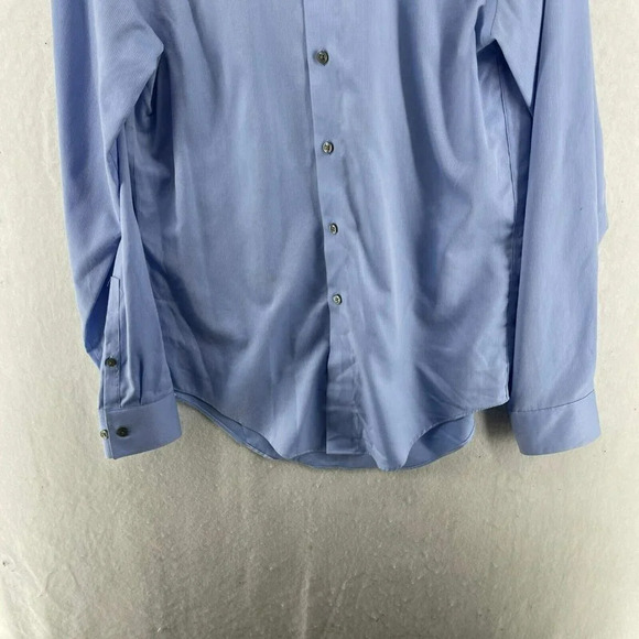 Calvin Klein Button Up Shirt Men's Sz 15 Sky Blue Striped Slim Non-Iron Two Ply - Picture 7 of 13